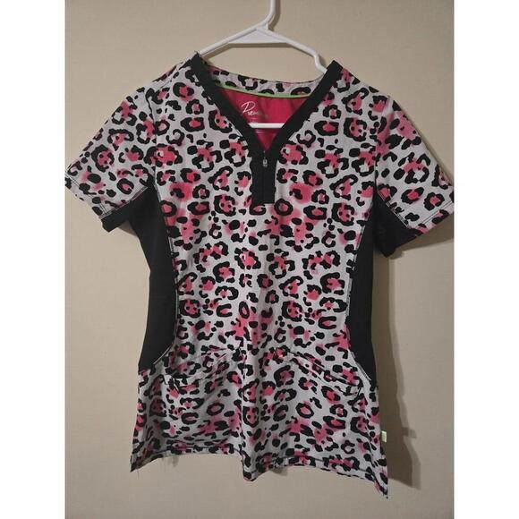 Tops - Womens Leopard Print Scrub Top with Zipper